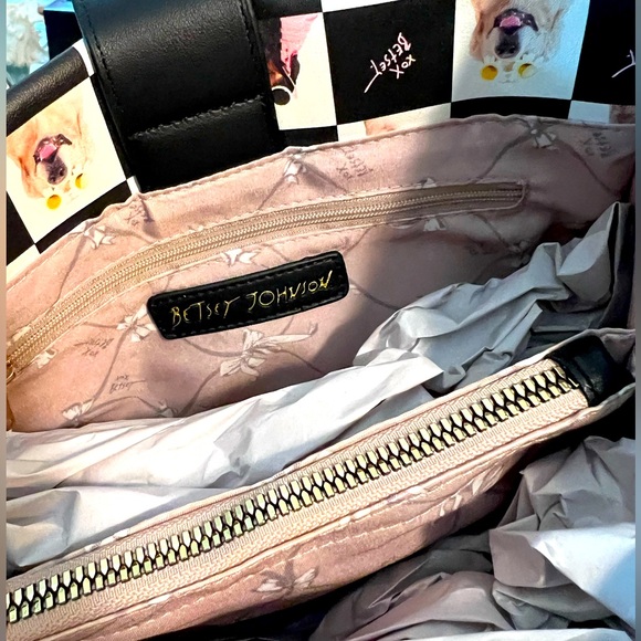 Betsey Johnson NWT Black White Checkered Dog Satchel Crossbody Purse (J - Picture 5 of 15